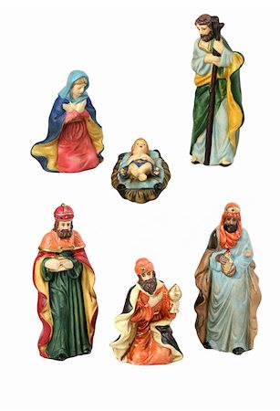 simsearch:400-05670979,k - The Holy Family and the three wise men from the nativity, each isolated as design elements over white background. Foto de stock - Super Valor sin royalties y Suscripción, Código: 400-04036499