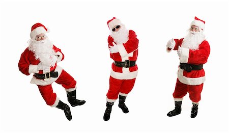 simsearch:400-06462885,k - Three views of a cheerful, dancing santa - including one jumping in the air and one doing hip hop.  Full body on white background. Stock Photo - Budget Royalty-Free & Subscription, Code: 400-04036500