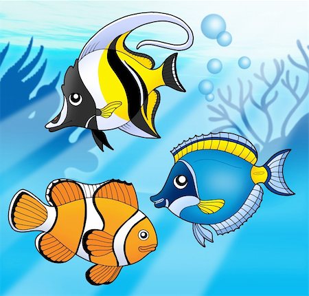 simsearch:400-04052109,k - Coral fish collection in blue sea - color illustration. Stock Photo - Budget Royalty-Free & Subscription, Code: 400-04030026