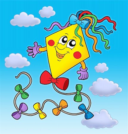 simsearch:400-04236823,k - Cute kite on blue sky - color illustration. Stock Photo - Budget Royalty-Free & Subscription, Code: 400-04030040