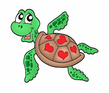 simsearch:400-04052109,k - Little sea turtle with hearts - color illustration. Stock Photo - Budget Royalty-Free & Subscription, Code: 400-04030073