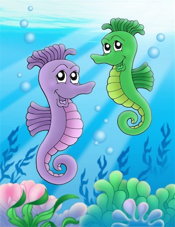 simsearch:400-04052109,k - Pair of sea horses - color illustration. Stock Photo - Budget Royalty-Free & Subscription, Code: 400-04030085