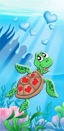 simsearch:400-04052109,k - Sea turtle with hearts - color illustration. Stock Photo - Budget Royalty-Free & Subscription, Code: 400-04030139