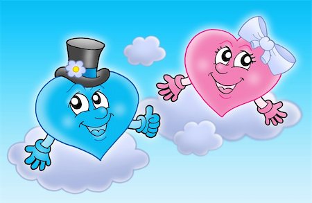 simsearch:400-04121488,k - Two wedding hearts on sky - color illustration. Foto de stock - Super Valor sin royalties y Suscripción, Código: 400-04030141