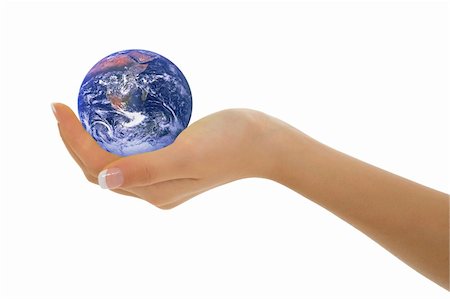simsearch:400-06089187,k - Caucasian female hand holding the earth on white backgound Stock Photo - Budget Royalty-Free & Subscription, Code: 400-04030475