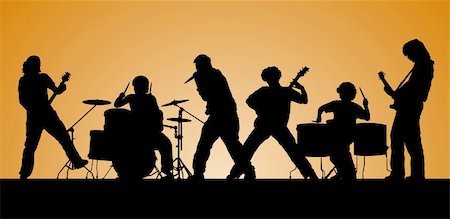 Rock band. Silhouettes of six musicians. Vector illustration. Stock Photo - Budget Royalty-Free & Subscription, Code: 400-04032785