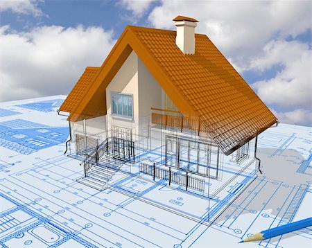 simsearch:400-06424061,k - Isometric view the residential house on architect?s drawing. Stock Photo - Budget Royalty-Free & Subscription, Code: 400-04033020