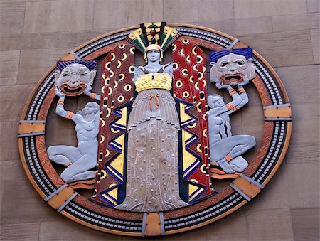 Drama Masks Decoration Outside of Radio City Music Hall Rockefeller Center New York City NewYork. This building was constructed in the 1920s and 30s. Stock Photo - Budget Royalty-Free & Subscription, Code: 400-04033161