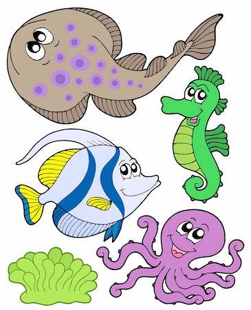 simsearch:400-05916696,k - Cute marine animals collection 3 - vector illustration. Stock Photo - Budget Royalty-Free & Subscription, Code: 400-04044778