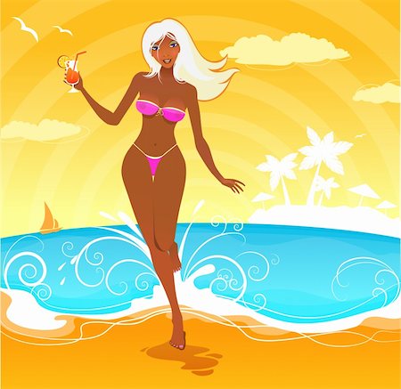 simsearch:400-06428713,k - Hot summer day on the beach, sexy girl running out of sea water demonstrating happiness and relaxation Stock Photo - Budget Royalty-Free & Subscription, Code: 400-04047149