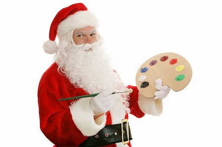simsearch:400-06462885,k - Santa Claus with an artists palette and paint brush.  Isolated on white. Stock Photo - Budget Royalty-Free & Subscription, Code: 400-04047161