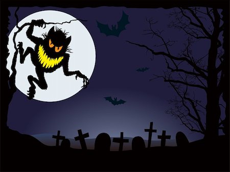 simsearch:400-03936196,k - Demonic night, vector illustration for Halloween holiday Stock Photo - Budget Royalty-Free & Subscription, Code: 400-04047852