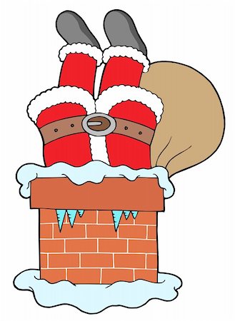 Santa Clauses legs with chimney - vector illustration. Stock Photo - Budget Royalty-Free & Subscription, Code: 400-04040773