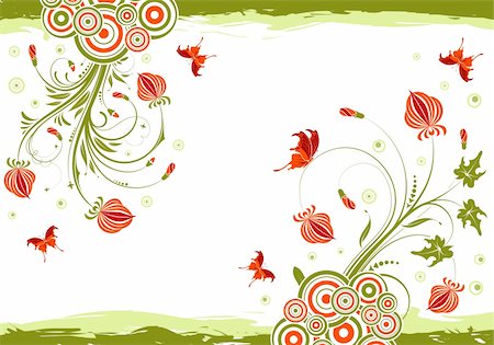 simsearch:400-04321480,k - Grunge floral frame with butterfly, element for design, vector illustration Stock Photo - Budget Royalty-Free & Subscription, Code: 400-04041842