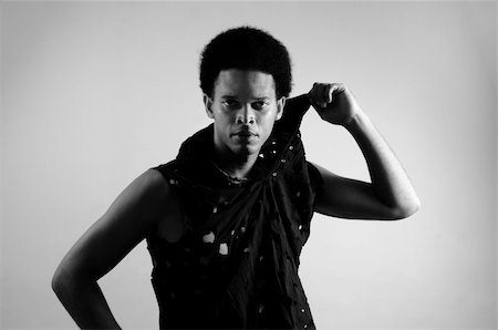 simsearch:400-04732323,k - Black and white portrait of young trendy african man posing - isolated Foto de stock - Super Valor sin royalties y Suscripción, Código: 400-04042285
