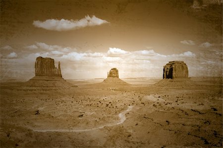 simsearch:862-08091453,k - Grunge Tattered Vintage Style Photograph of Monument Valley Landscape. Intentional Distressing Applied Stock Photo - Budget Royalty-Free & Subscription, Code: 400-04042475