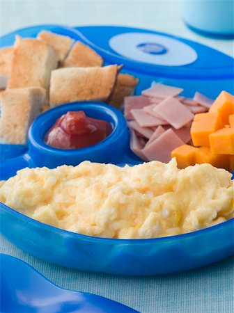 dairy eggs milk cheese - Scrambled Egg with Toast Ham and Cheese Squares Stock Photo - Budget Royalty-Free & Subscription, Code: 400-04043198
