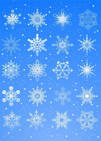 simsearch:400-07053830,k - 24 beautiful cold crystal gradient snowflakes - vector illustration. Fully editable, easy color change. Stock Photo - Budget Royalty-Free & Subscription, Code: 400-04054361