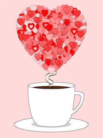 simsearch:400-04414723,k - Vector Coffee cup with steam curling up into a heart made of many types of small hearts Foto de stock - Super Valor sin royalties y Suscripción, Código: 400-04054426