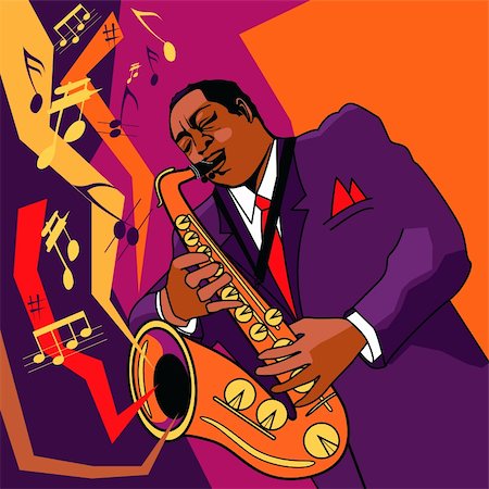 Original vector illustration of a saxophonist on stage Stock Photo - Budget Royalty-Free & Subscription, Code: 400-04054625