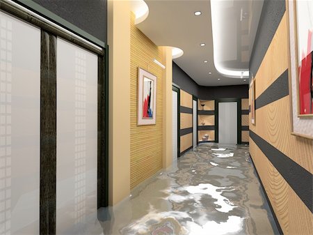 flooded homes - the flooding corridor interior (3D image) Stock Photo - Budget Royalty-Free & Subscription, Code: 400-04057625
