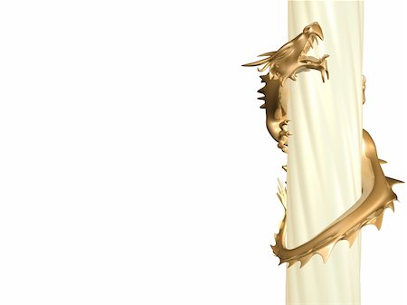 dragon and column - Gold 3d statue of the dragon creeping on a twisted column Stock Photo - Budget Royalty-Free & Subscription, Code: 400-04058919