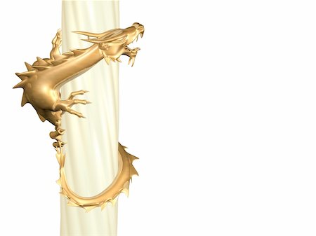 dragon and column - Gold 3d statue of the dragon creeping on a twisted column Stock Photo - Budget Royalty-Free & Subscription, Code: 400-04058920