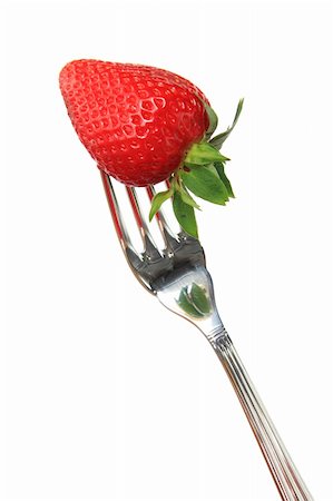 simsearch:400-05370991,k - Close-up of a strawberry and fork isolated on a white background Stock Photo - Budget Royalty-Free & Subscription, Code: 400-04059923