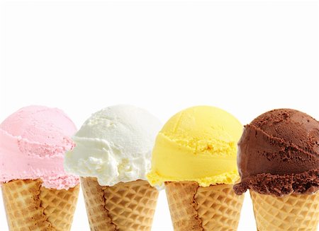 simsearch:400-05718903,k - Assorted ice cream in sugar cones on white background Stock Photo - Budget Royalty-Free & Subscription, Code: 400-04059952