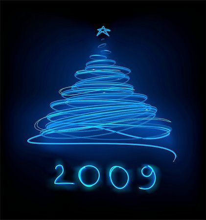 simsearch:400-07087316,k - Abstract Blue Neon Christmas tree on the black background.  Vector illustration. Stock Photo - Budget Royalty-Free & Subscription, Code: 400-04051016