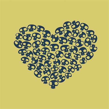 Heart shape made of small funny skulls. Vector illustration Stock Photo - Budget Royalty-Free & Subscription, Code: 400-04051188