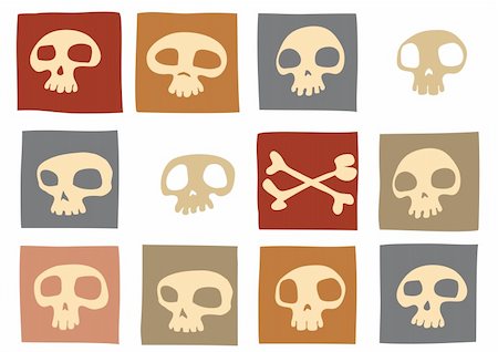 devil skull skeleton - Pattern made of funny skulls and bones in different colors. Vector illustration Stock Photo - Budget Royalty-Free & Subscription, Code: 400-04051189