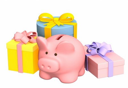 simsearch:400-05730304,k - Christmas gifts and piggy bank. Objects over white Stock Photo - Budget Royalty-Free & Subscription, Code: 400-04051495