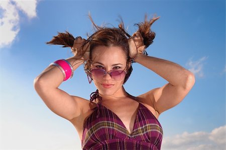simsearch:400-04325969,k - Portrait of young trendy female holding her hair Foto de stock - Super Valor sin royalties y Suscripción, Código: 400-04051923