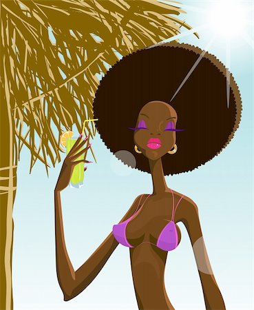 simsearch:673-02139140,k - The black girl with a cocktail on a beach Stock Photo - Budget Royalty-Free & Subscription, Code: 400-04052797