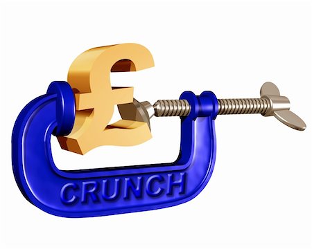 Illustration of a pound symbol being squeezed in a crunch clamp Stock Photo - Budget Royalty-Free & Subscription, Code: 400-04064404