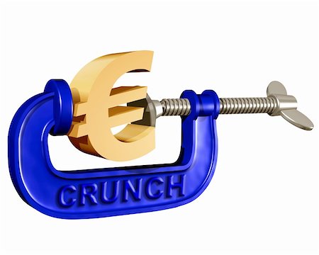 Illustration of a Euro symbol being squeezed in a crunch clamp Stock Photo - Budget Royalty-Free & Subscription, Code: 400-04064403