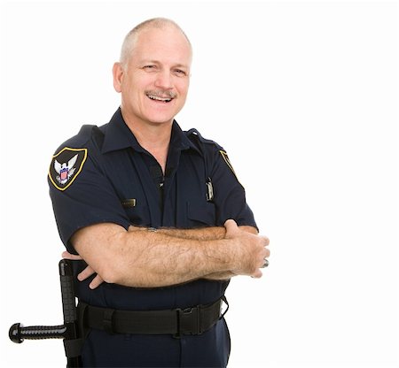 Friendly smiling police officer.  Waist up view isolated on white. Stock Photo - Budget Royalty-Free & Subscription, Code: 400-04064710