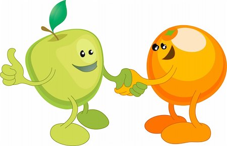 friendly illustration metaphor - A conceptual vector illustration of an apple and orange shaking hands. Opposites attract, or different but equal, or perhaps a diverse partnership. Stock Photo - Budget Royalty-Free & Subscription, Code: 400-04064981