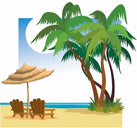simsearch:400-04062726,k - Summer beach, palm trees, sea, chairs and umbrella. Foto de stock - Super Valor sin royalties y Suscripción, Código: 400-04065493