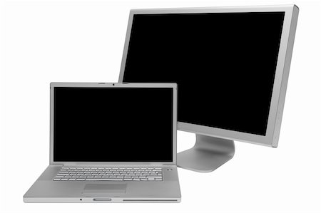 simsearch:400-05209527,k - Modern laptop and the display on a white background Stock Photo - Budget Royalty-Free & Subscription, Code: 400-04066266