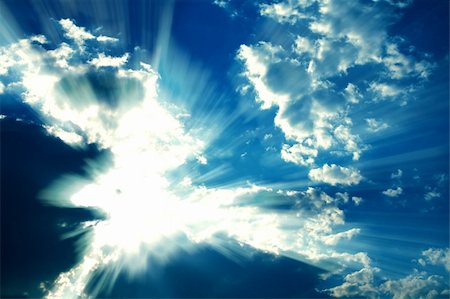 simsearch:400-04265415,k - Fantastic sun rays striking through clouds like an explosion. Graphic effects are applied for a more dramatic image Stock Photo - Budget Royalty-Free & Subscription, Code: 400-04067686