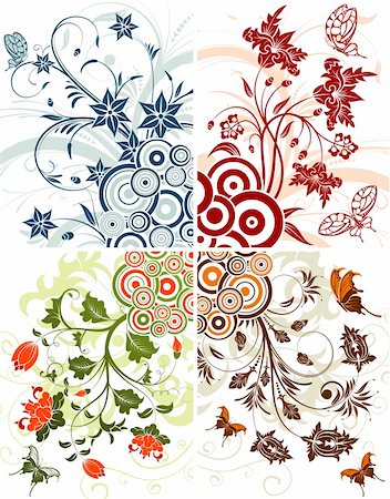 simsearch:400-04060446,k - Four flower background with butterfly and circle, element for design, vector illustration Stock Photo - Budget Royalty-Free & Subscription, Code: 400-04068234