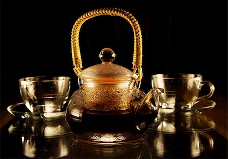 simsearch:400-04273561,k - Tea service on a black baground Stock Photo - Budget Royalty-Free & Subscription, Code: 400-04068820