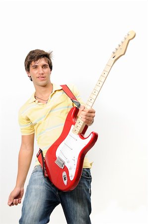 simsearch:400-04163139,k - Portrait of trendy teen playing electric guitar - isolated Stock Photo - Budget Royalty-Free & Subscription, Code: 400-04068931