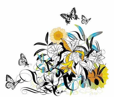 simsearch:400-03930696,k - abstract floral background with lilies and butterflies Foto de stock - Super Valor sin royalties y Suscripción, Código: 400-04069395