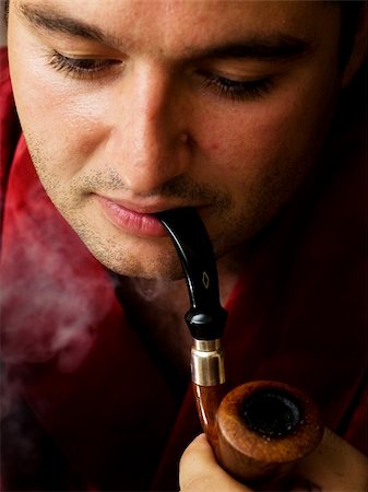 gentleman smoking pipe portrait relaxing Stock Photo - Budget Royalty-Free & Subscription, Code: 400-04069782