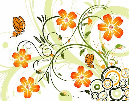 simsearch:400-04060446,k - Flower background with butterfly and circle, element for design, vector illustration Stock Photo - Budget Royalty-Free & Subscription, Code: 400-04060133