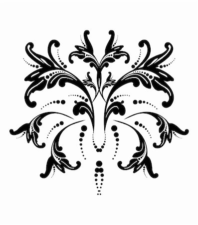 simsearch:400-05077687,k - Black and white vector illustration of an abstract floral element Stock Photo - Budget Royalty-Free & Subscription, Code: 400-04060825