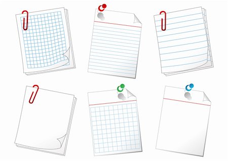simsearch:400-04080513,k - Different paper sheets attached with pins and clips over white background Stock Photo - Budget Royalty-Free & Subscription, Code: 400-04060932